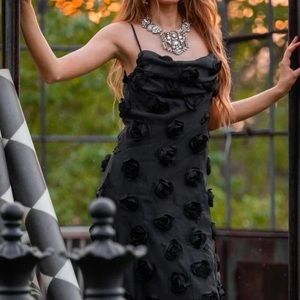 Elegant Black Maxi Dress with Floral Accents